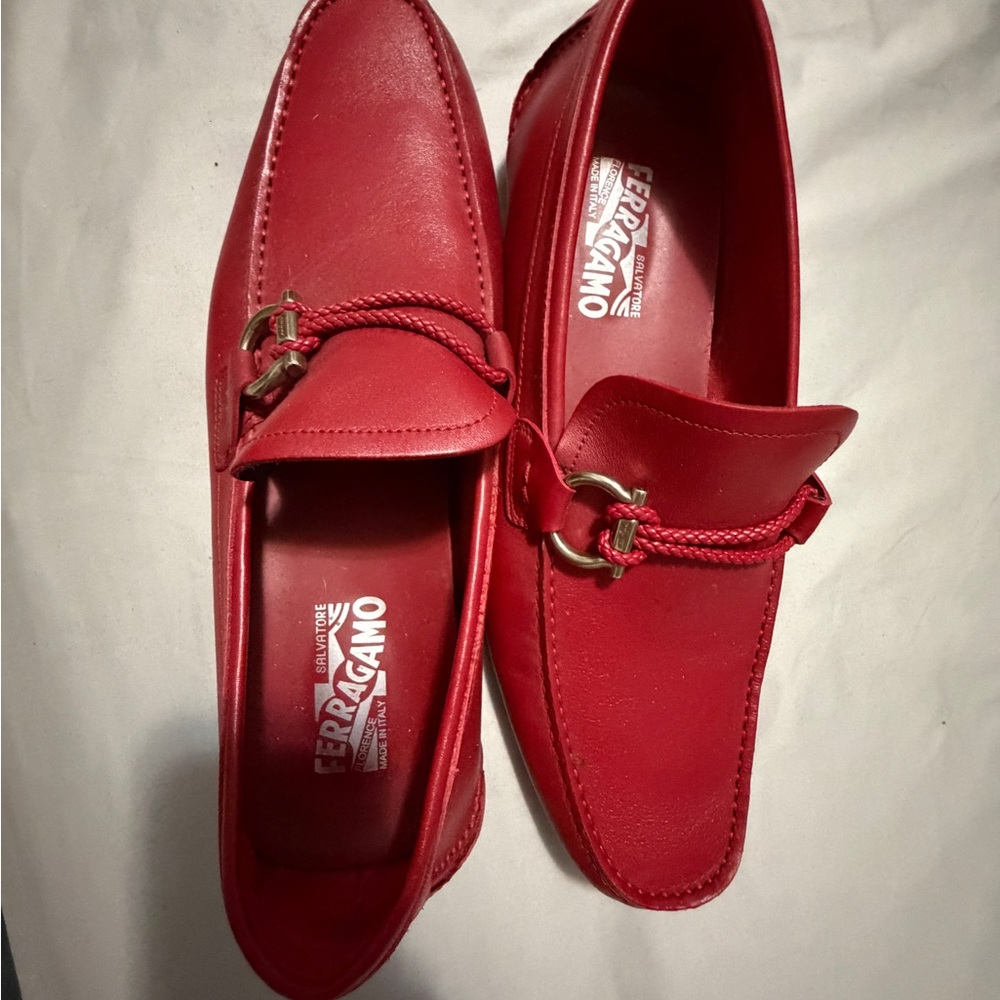 Men’s Salvatore Ferragamo Red Leather Gancini Loafers – Made in Italy